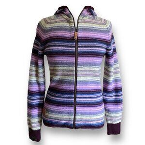 State of Elevenate E11 Womens Sweater XS Wool Stripe Full Zip Hoodie Cardigan